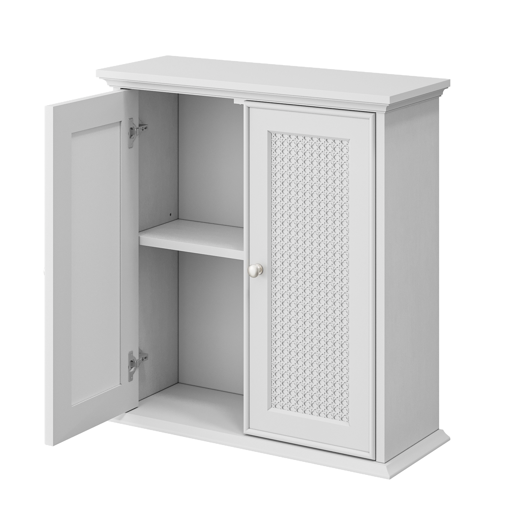 Bathroom Cabinet, Wall-Mounted with Basket Doors & Adjustable Shelves, White