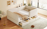 Upholstered Children's Bed 140x200cm with Drawer, Beige Velvet