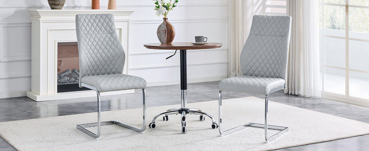 Dining Chairs Set of 2 with High Backrest and Diamond Pattern, Light Grey PU Leather