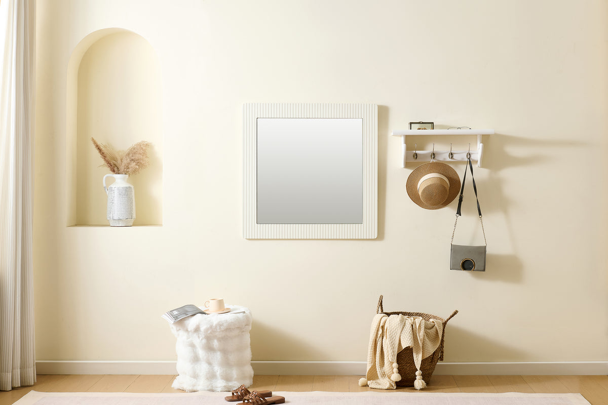 Square Wall Mirror 80x80cm Modern Design White Wood Look