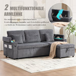 Modern 3-Seater Sofa with Storage, Cup Holders and USB-C Charging, Corduroy