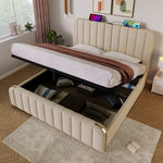 Upholstered Bed 180x200 with USB & Storage - Beige Linen