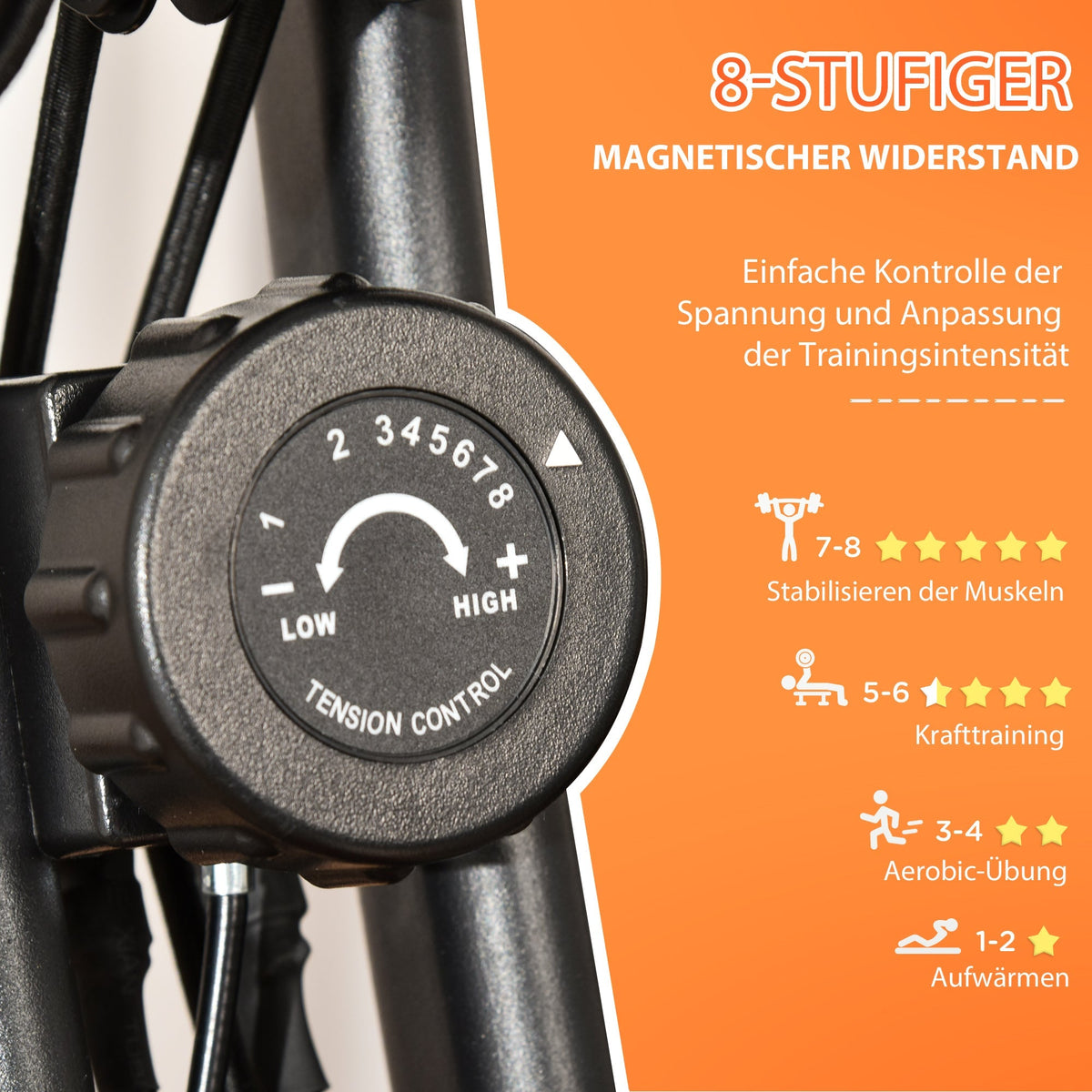 Exercise Bike, Foldable 2-in-1 with LCD & 8-Level Resistance, Tension Ropes