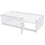 Children's Bed 90x200 Wooden Frame with Railing & Door, White