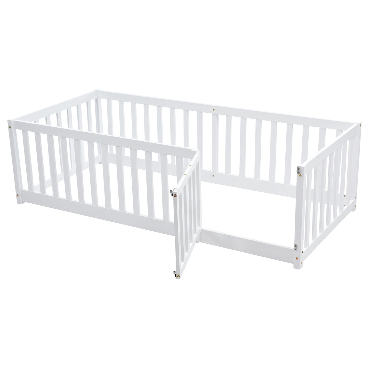 Children's Bed 90x200 Wooden Frame with Railing & Door, White