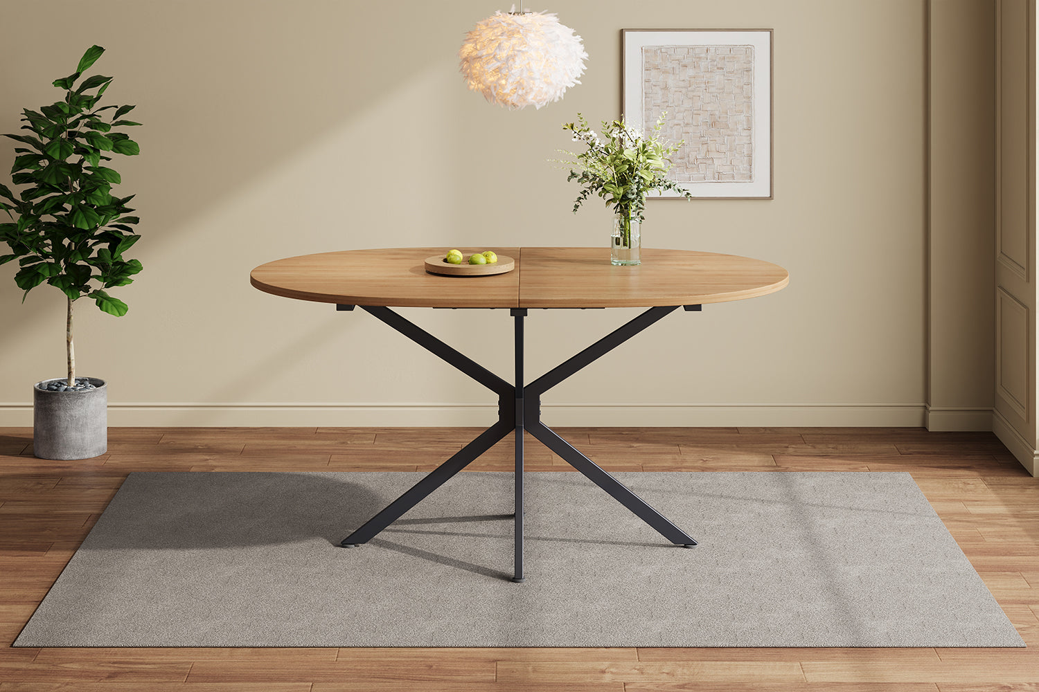 Dining Table Oval 120x80cm 4-6 Seater Metal Legs - Natural
