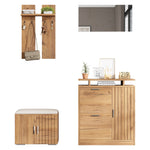 Hallway Wardrobe Set, Shoe Bench and Cabinet with Mirror, 4 Hooks, 5 Doors, Natural