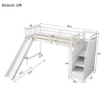 Children's Bunk Bed 90x200cm with Slide & Storage Ladder, White
