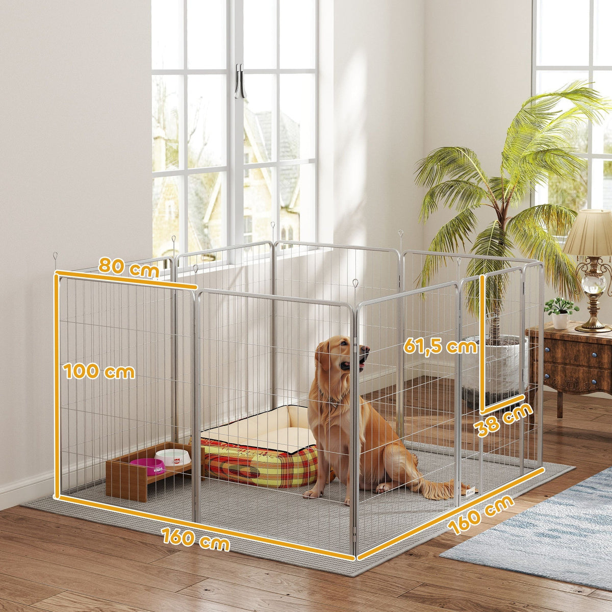 Puppy Playpen 8-Piece 100cm High Outdoor Run Steel Silver