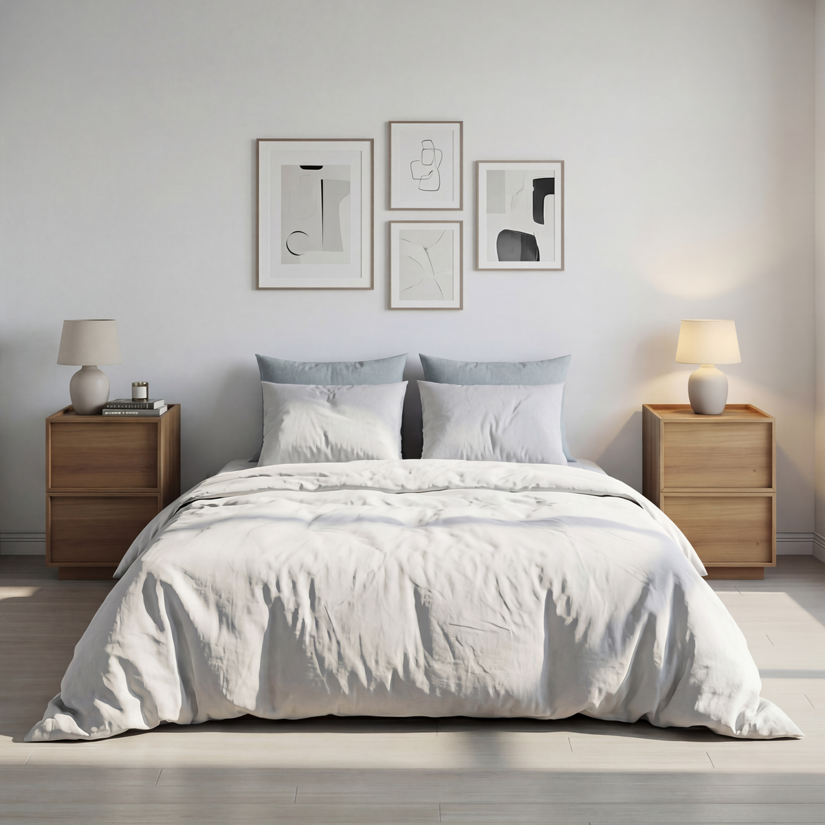 Modern Oak Bedside Table, 2 Pieces, 38 x 48 x 50 cm with Handleless Drawers, Oak Wood