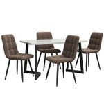 Dining Set 5-Piece Rectangular 117x68cm Table 4 Chairs Brown Velvet Black Legs
