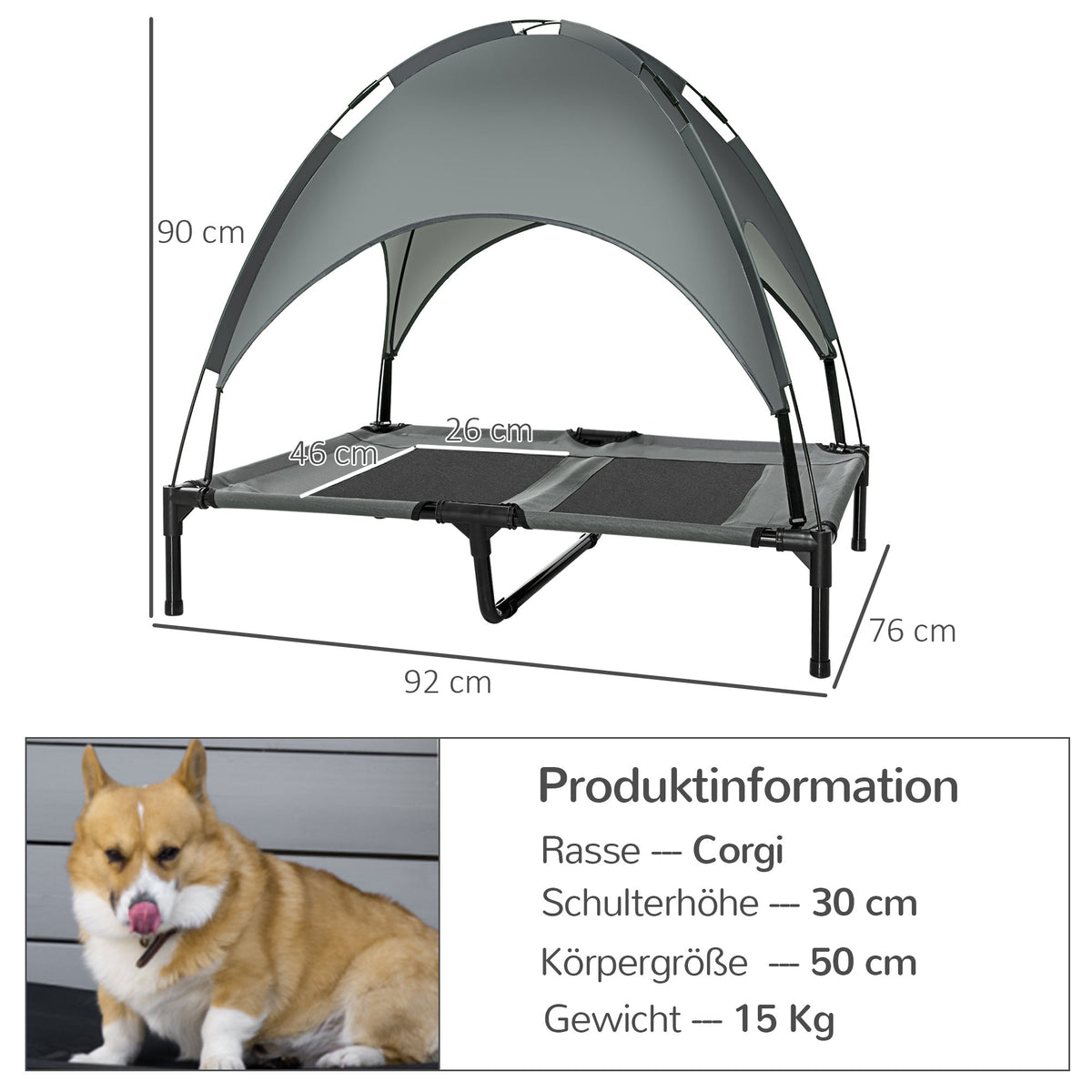 Dog Bed Canopy, Breathable, 92x76x90cm, Taffeta Fabric, Grey