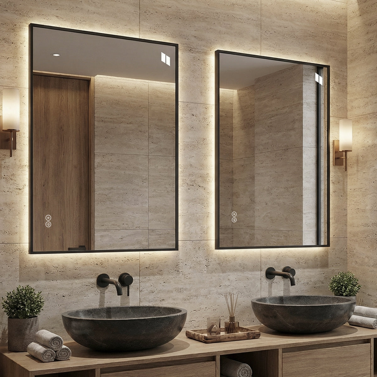 LED Bathroom Mirror 70x90 cm - Anti-Fog Dimmable Silver Glass