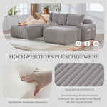Modular Corduroy Sofa 3-Seater 2 Ottomans Cup Holders Storage Light Grey