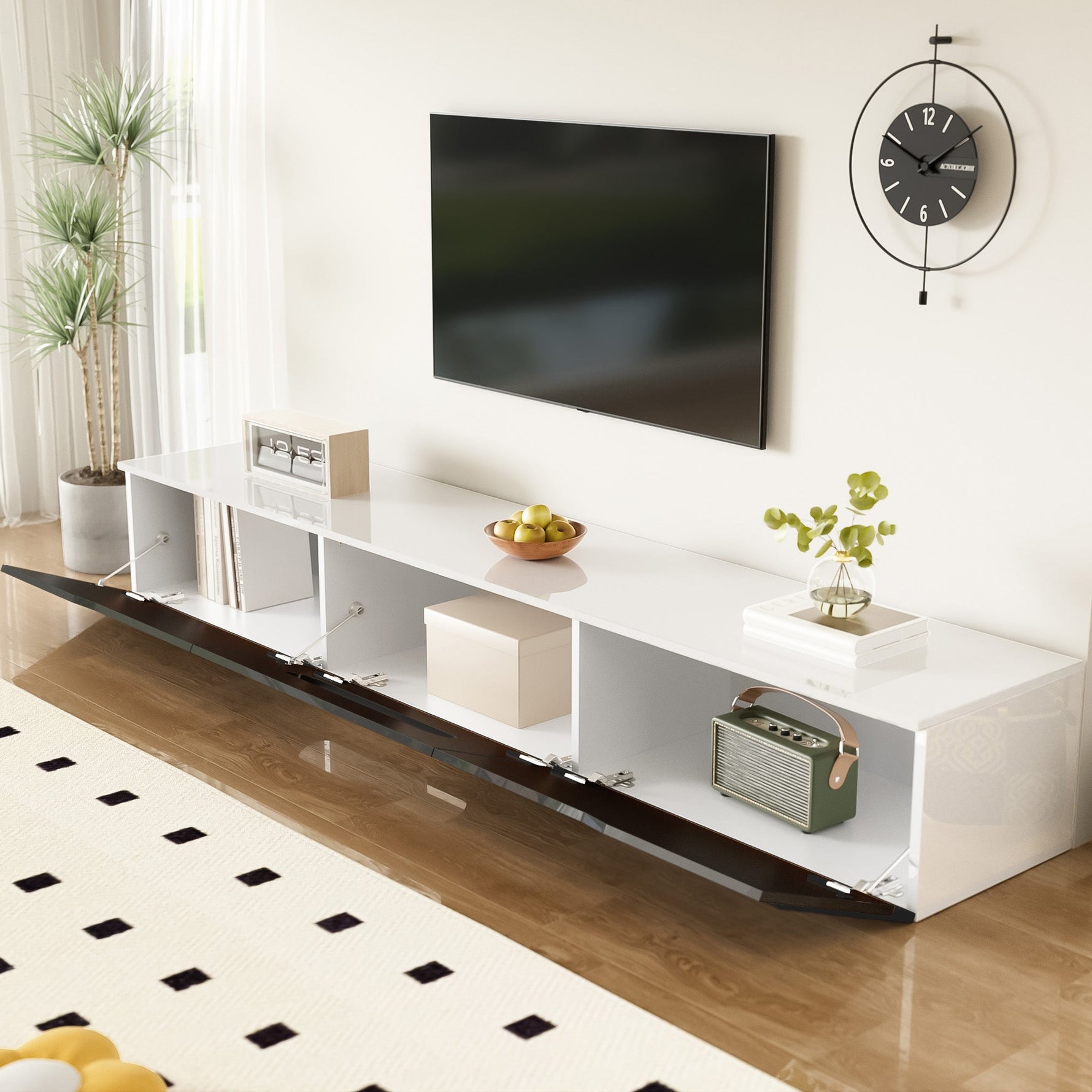 TV Cabinet 180cm High-Gloss LED Wall-Mountable Black/White