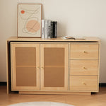 Desk, L-Shaped Corner Computer Table with Rattan Doors, 126 cm White