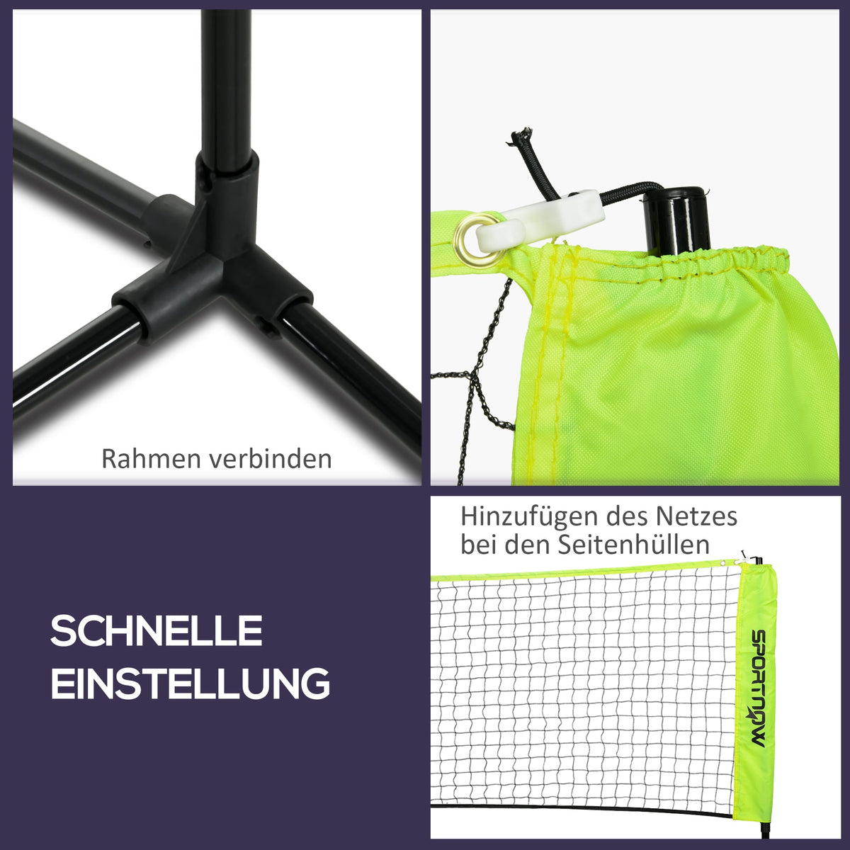 Badminton Net Set, Foldable Height Adjustable with Carrying Bag, Metal Polyester Green
