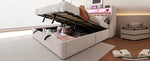 Upholstered Bed 180 x 200 cm, Hydraulic Storage with Fold-Down Headboard and LED Lighting, Beige Velvet