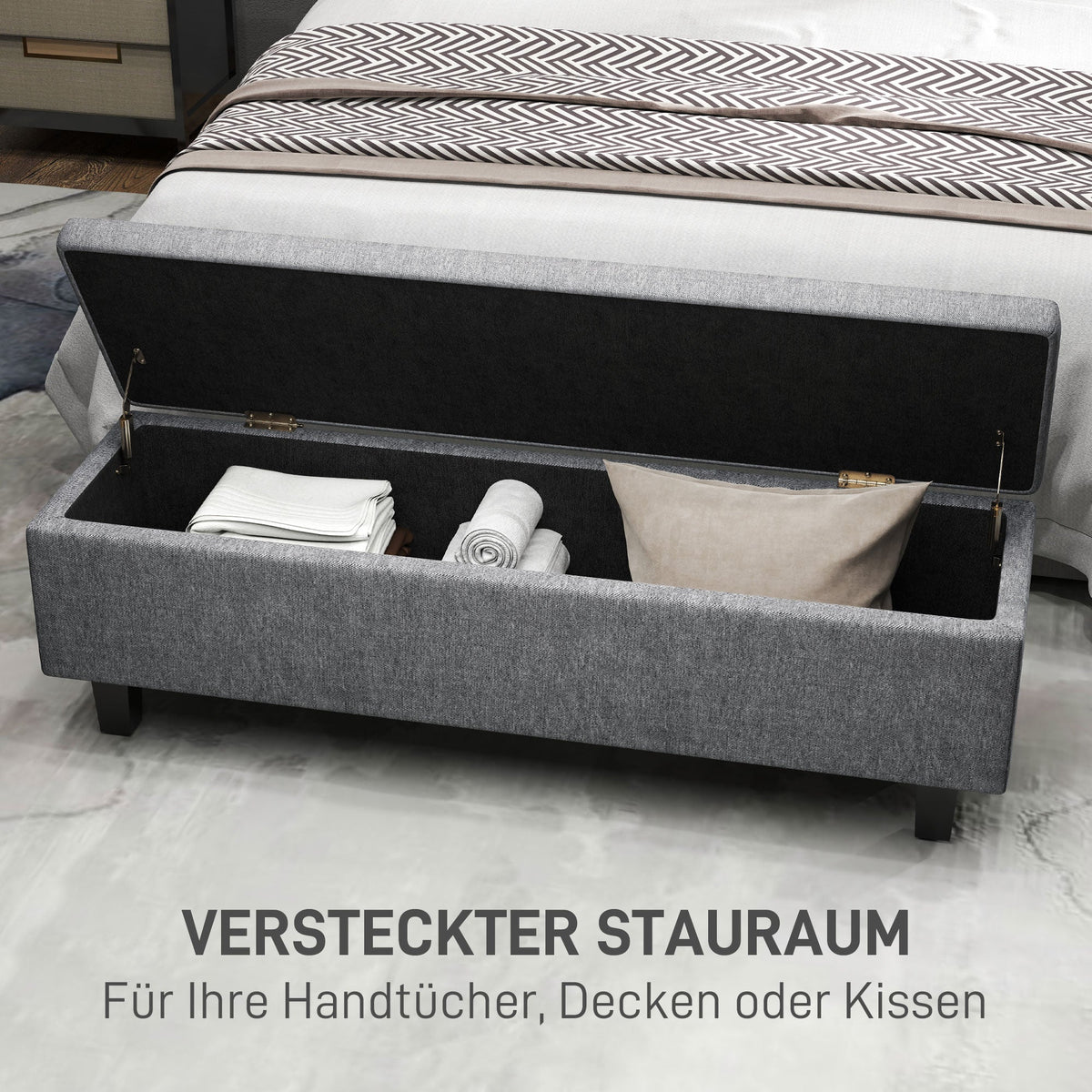 Storage Bench Upholstered with Wooden Legs 138x40x45cm, Dark Grey Linen
