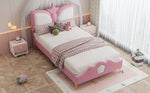 Kids Upholstered Bed 90x200cm Crown Headboard, Pink & White