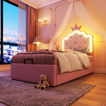 Upholstered Bed 90x200cm Princess Hydraulic Storage Ambient LED Lighting Pink PU