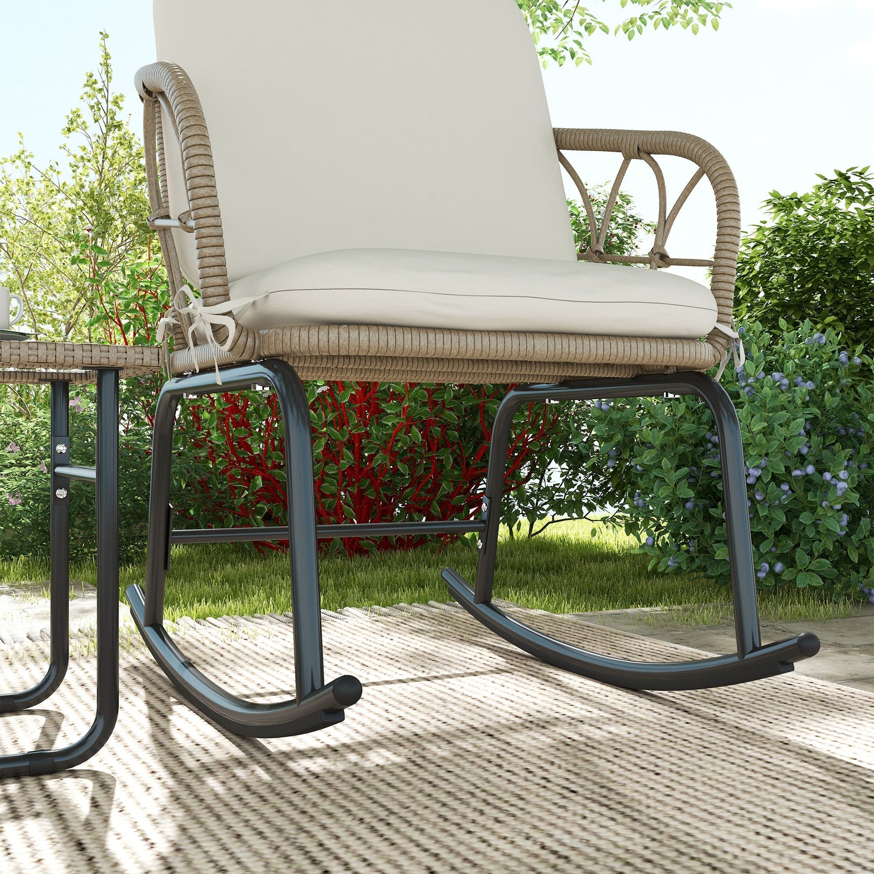 Rattan Rocking Chair Set, 3-Piece with Coffee Table & Cushions for Patio/Balcony