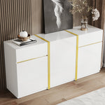Luxurious Sideboard with 3 Doors and 2 Drawers, High-Gloss Lacquer Finish, White Wood