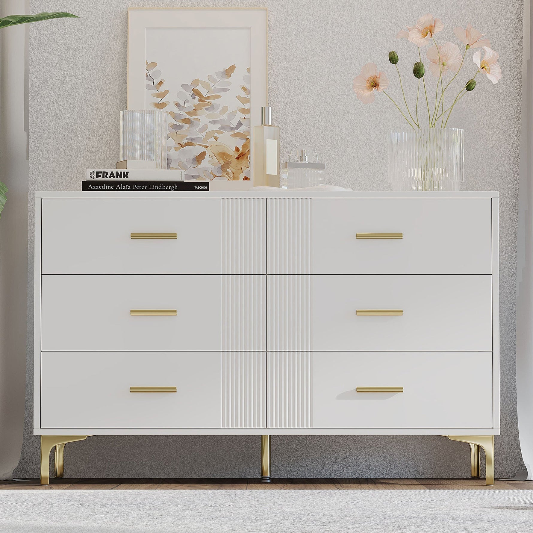 Chest of drawers 6 drawers for living room and bedroom, white