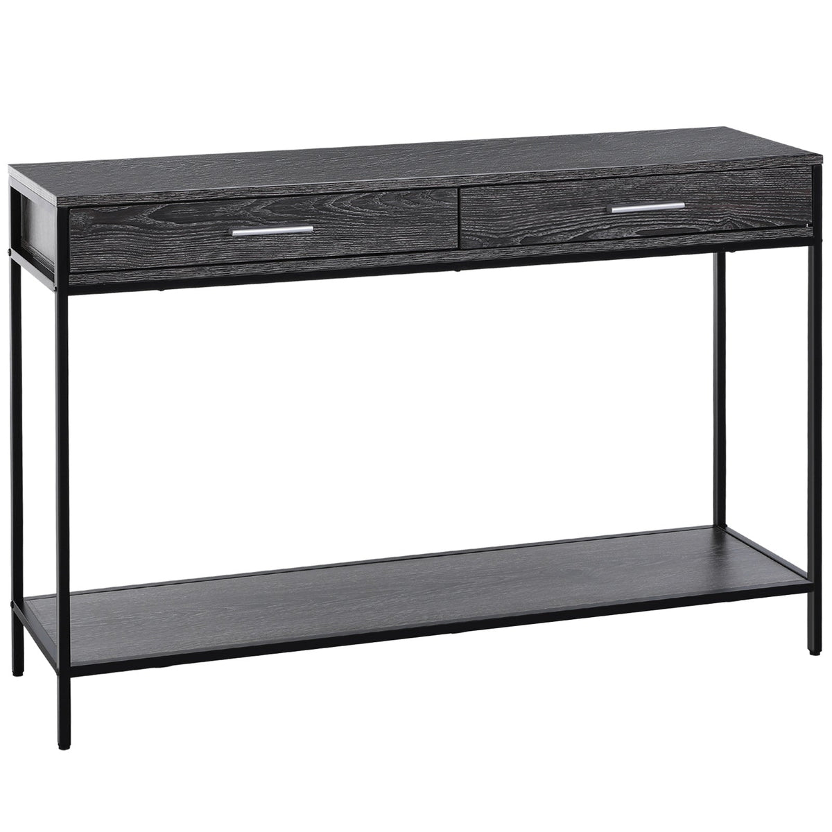 Console Table with 2 Drawers, Lower Shelf, Steel Grey
