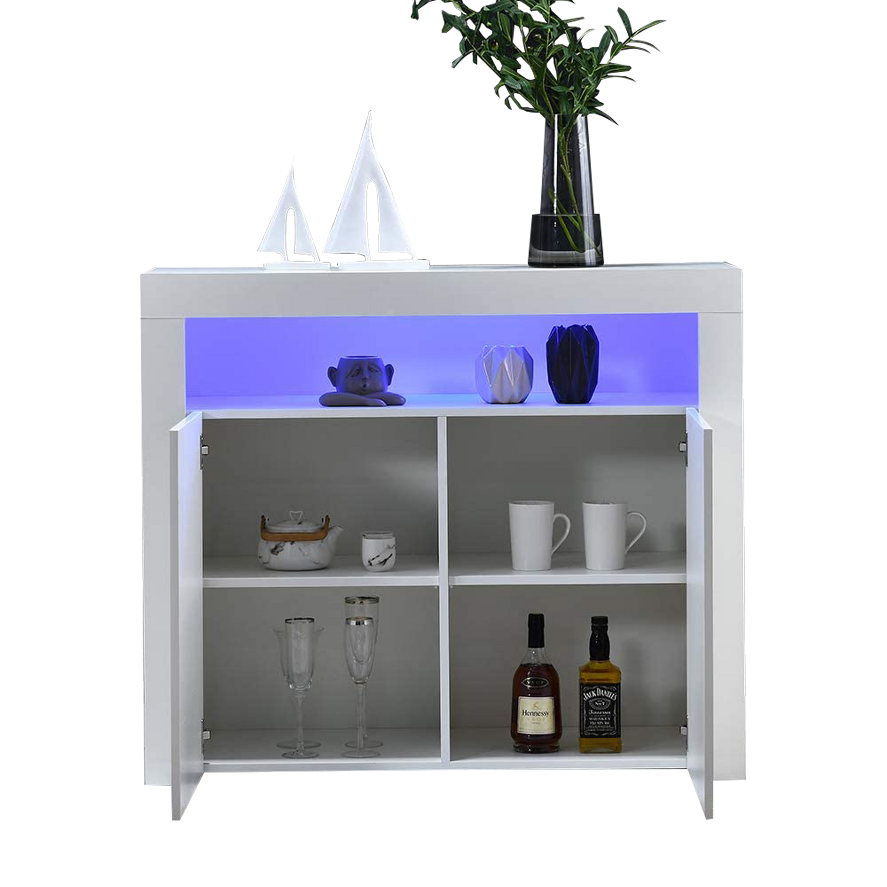 Chest of Drawers Sideboard - High Gloss LED Storage TV Stand - White