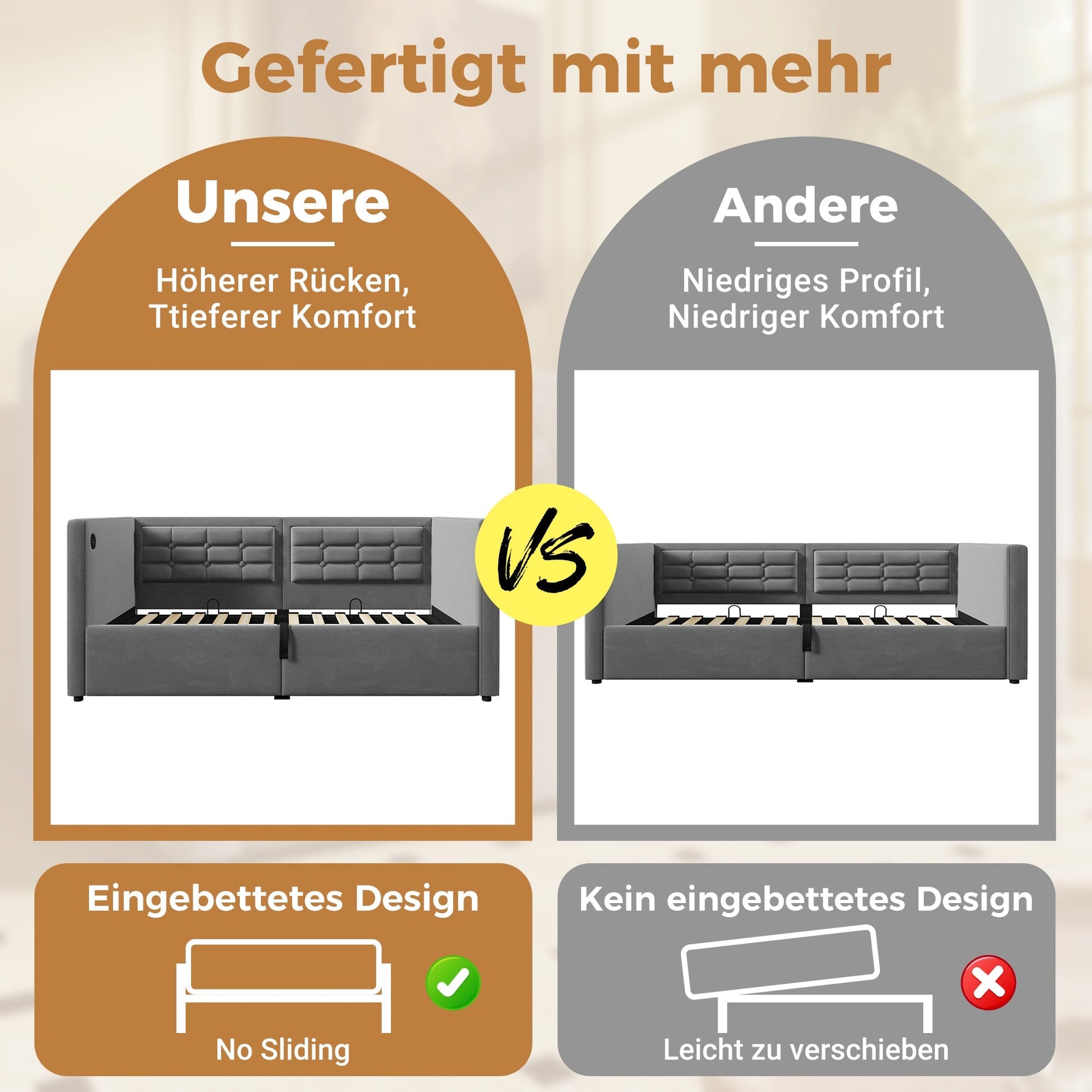 Upholstered Sofa Bed, 90x190 cm Single with USB & Type-C Charging, Gray Velvet