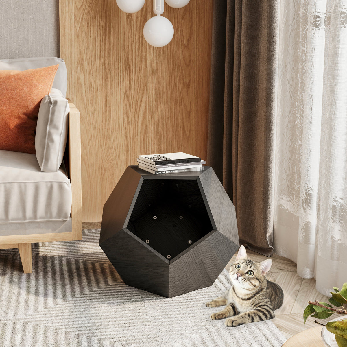 Modern Pet Furniture Cat Carrier Sofa Side Table Planter Multifunctional, MDF Black Brown