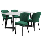 5-Piece Dining Set Modern Kitchen Table 117x68cm with 4 Upholstered Chairs Dark Green Velvet / White MDF