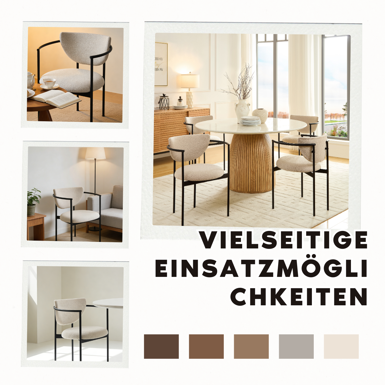 Lunar Dining Chair with Armrests, Ergonomic Set of 2 with Metal Frame, Khaki