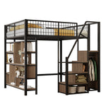 Loft Bed, Multifunctional with Storage & Stairs, 140x200 cm, Metal Black