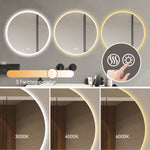 80cm Round LED Bathroom Mirror, Anti-Fog, Dimmable Light, Wall Mount