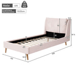 Upholstered Single Bed with Slatted Base and Headboard, 90 x 200cm, Pink Velvet
