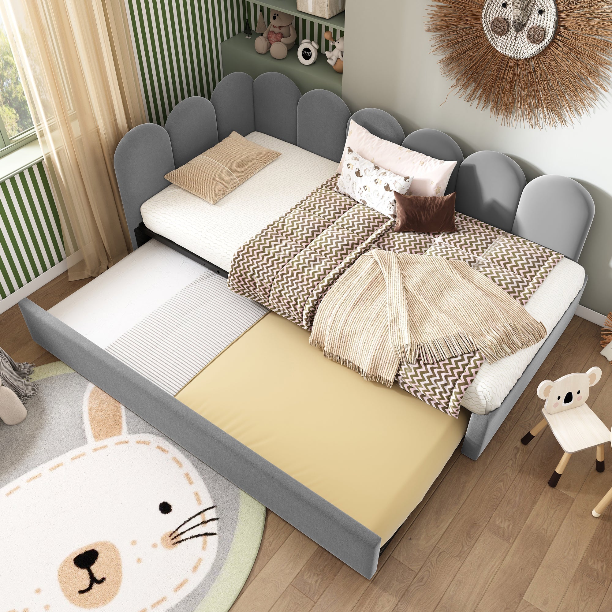 Upholstered Daybed Sofa Bed 90x200cm Pull-Out Slatted Frame, Velvet Grey