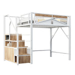 Metal Loft Bed 140x200cm Safety Enclosure with Window & Ladder Locker, White