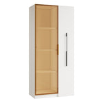 Display Cabinet with Glass Doors, Side Drawers and LED Lighting, White MDF