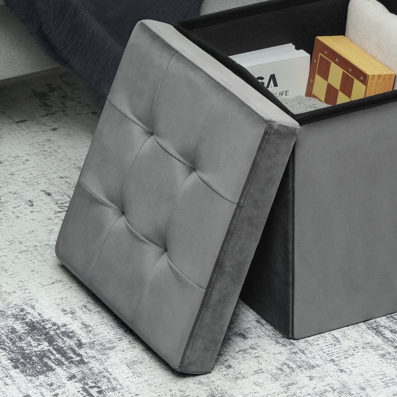 Folding Storage Stool with Storage Box, Foam, MDF, Grey