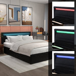 Upholstered Bed with LED Headboard, Storage and Slatted Base, 140x200cm, Black Faux Leather and Wood