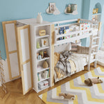 Bunk Bed, Child's with Ladder, Storage & Wardrobe, Pine+PB White+Natural