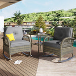 3-Piece Balcony Furniture Set with Cushions, Grey Rattan