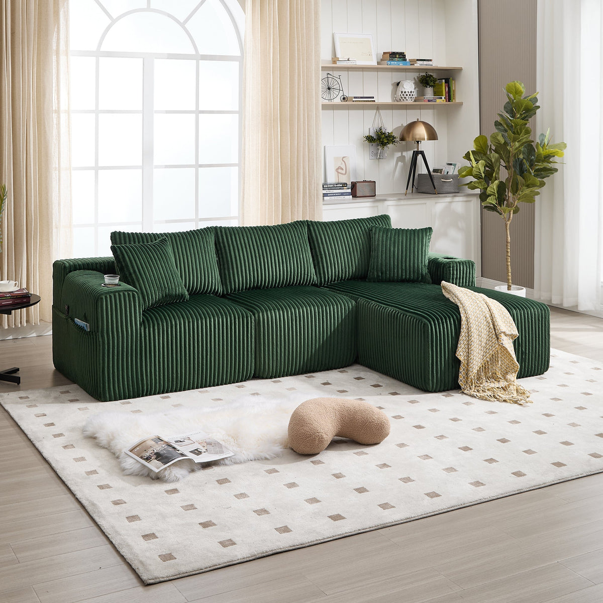 Modular Sofa Set Chaise Longue 2-Seater Side Pockets Drink Holders DIY - Corduroy