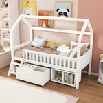 House Bed for Children and Youth 200x90 with Drawers, Storage and Anti-Drop Railing, White Pine