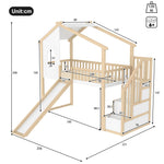 Loft Bed with Storage Ladder, Slide and Window, Natural and White