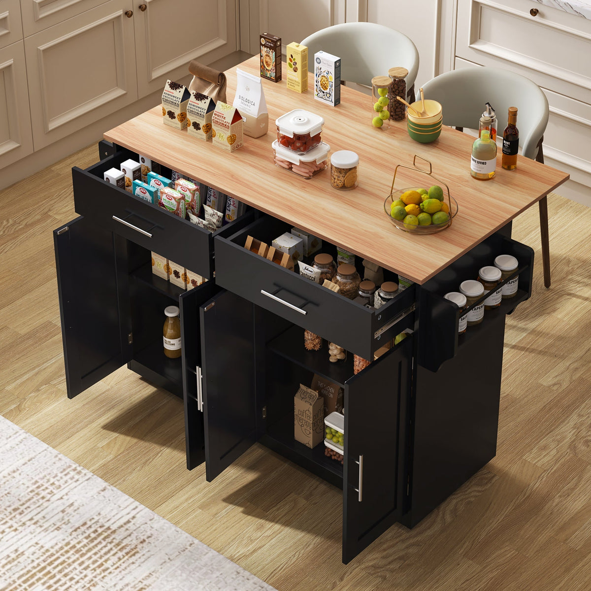Serving Trolley 120cm Folding Tabletop Casters Wood Legs Black