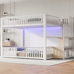 Bunk Bed with Storage Ladder and LED, 140x200cm, White