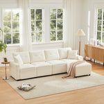 4-Seater Straight Corduroy Sofa with Under-Seat Storage and Freestanding Ottoman, Beige